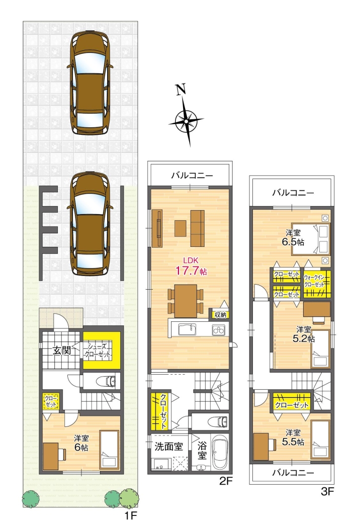 【参考プラン間取り図/3階建】
