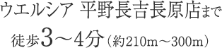 ウエルシア 平野長吉長原店まで徒歩3～4分（約210m〜300m）