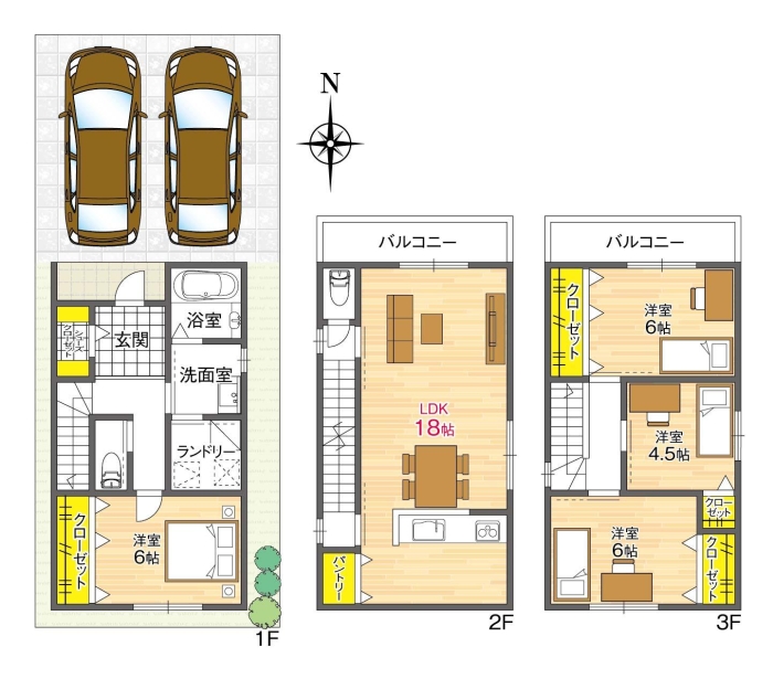 【参考プラン間取り図/3階建】
